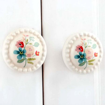 Multicolor Cream Flower Flat Knob
